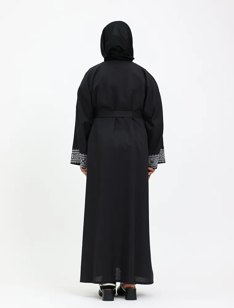 Black 2 Piece Moroccan Embroidery Girl Abaya